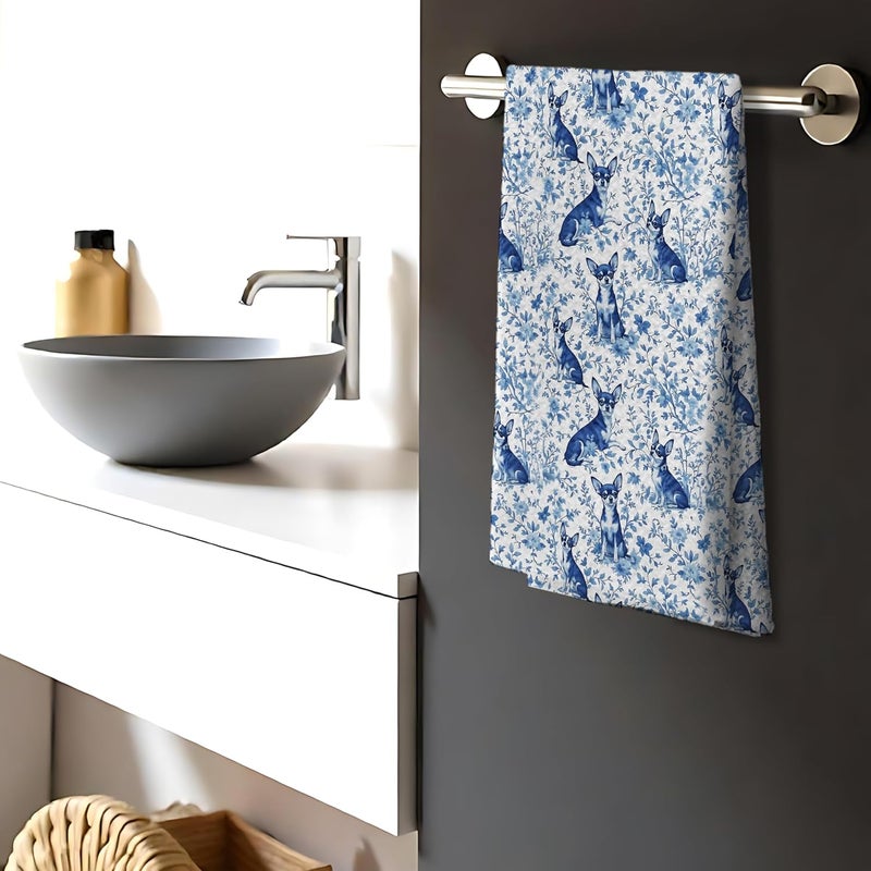 Nipil Chihuahua Dog Gifts for Chinoiserie Floral Decor Kitchen Towels,Blue and White Chihuahua Dog Grandmillennial Decorative Dish Tea Towels for Kitchen Bathroom,16x24 Inch - Image 3